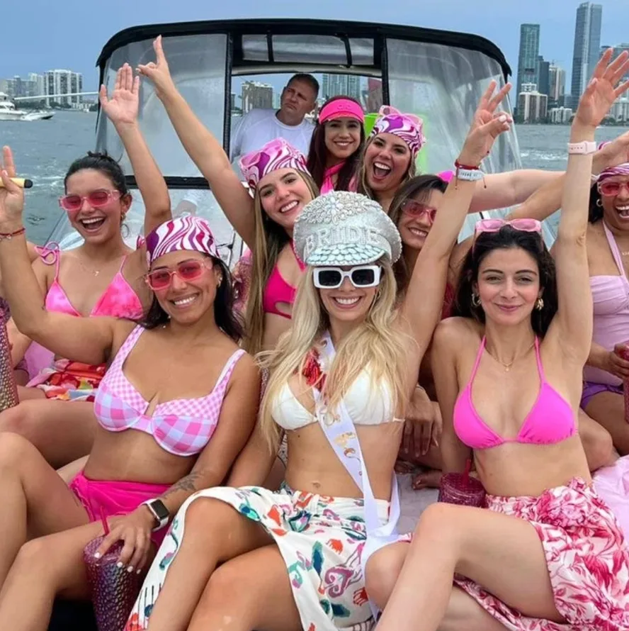 Friends enjoying a bachelorette yacht party in Miami