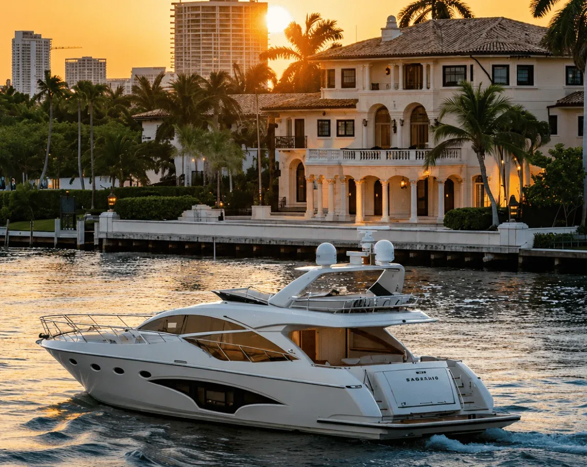Anniversary celebration on a Miami yacht with champagne and skyline views