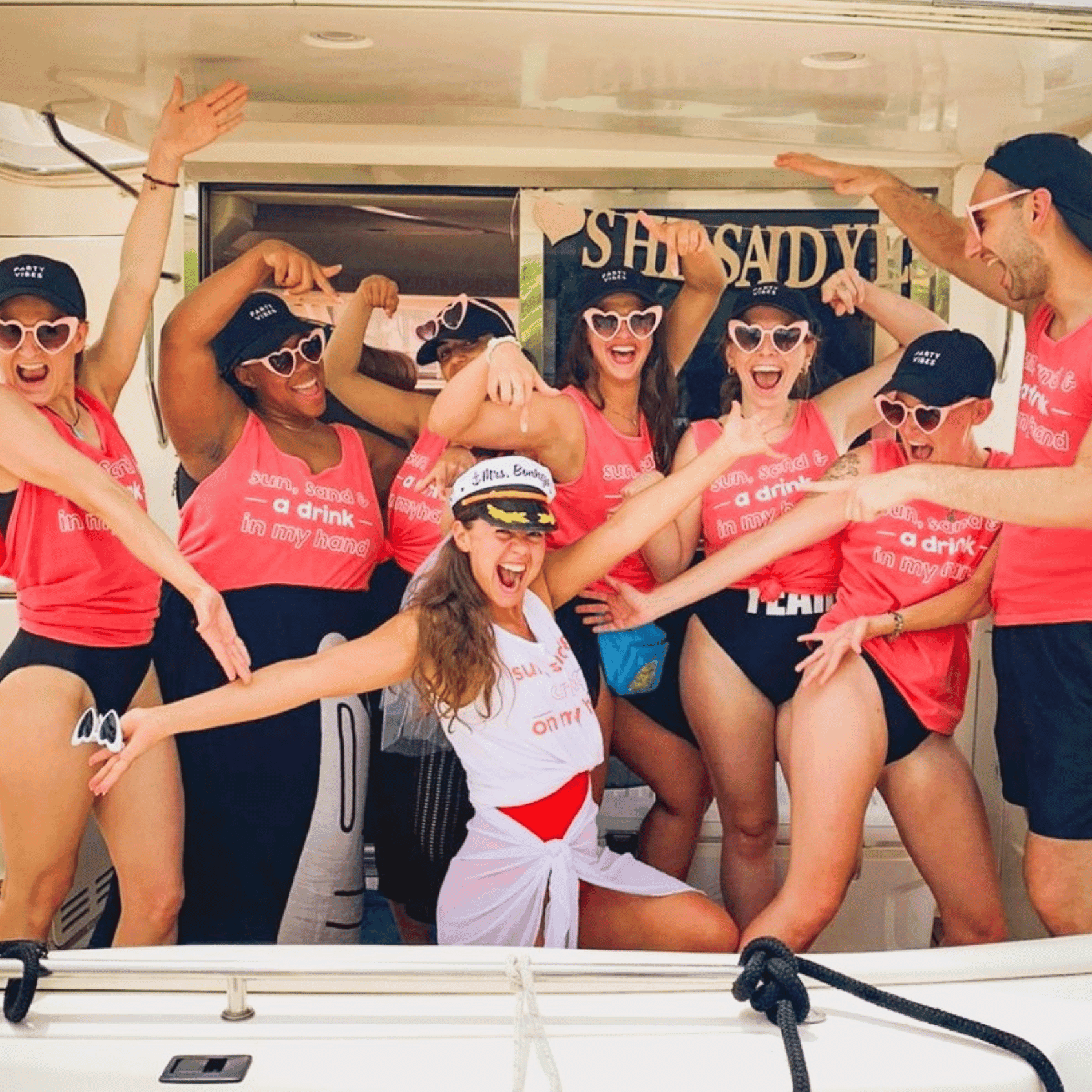 Champagne toast on a yacht bachelorette party
