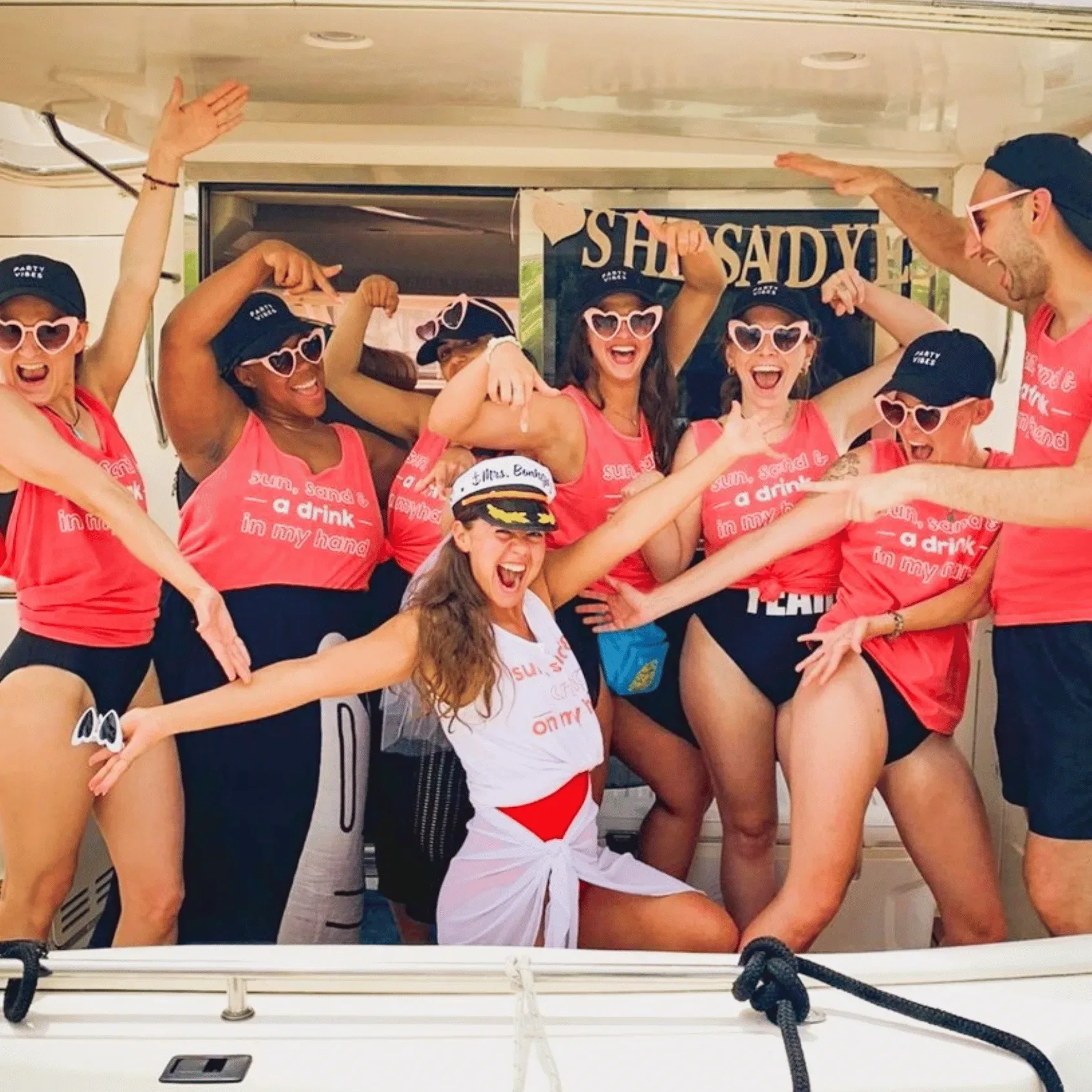 Champagne toast on a yacht bachelorette party in Miami