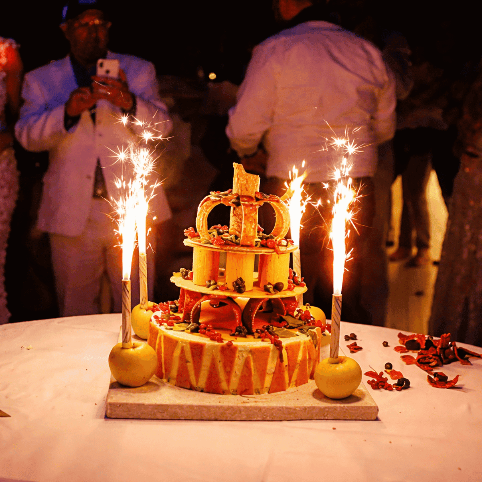 Birthday cake with sparklers at yacht party