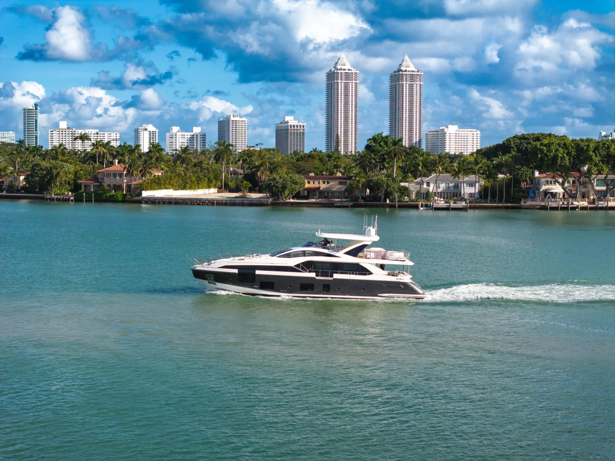 Doral yacht rental Miami, private charter on Biscayne Bay from Coconut Grove