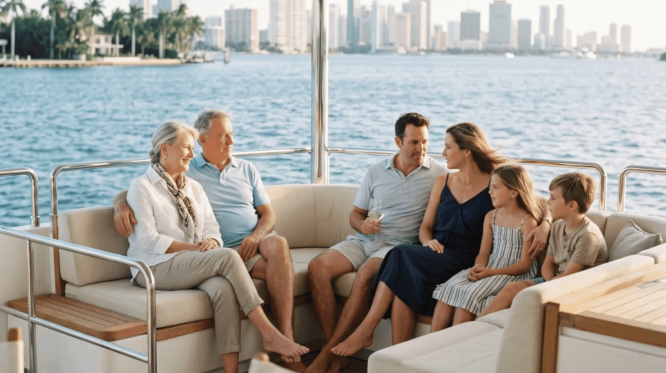 Family yacht charter Miami - private family boat rental on Biscayne Bay with kids