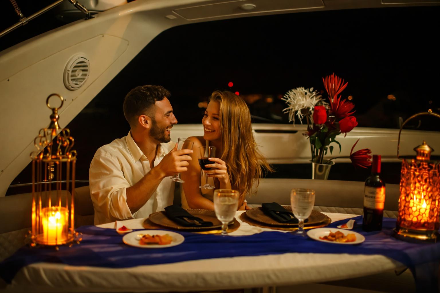 Valentine's Day yacht rental Miami - romantic dinner cruise on Biscayne Bay