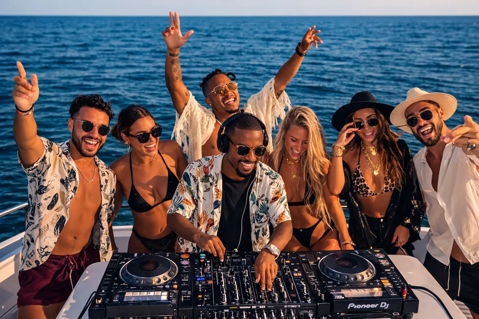 Open bar catering DJ group yacht charter Miami at scale