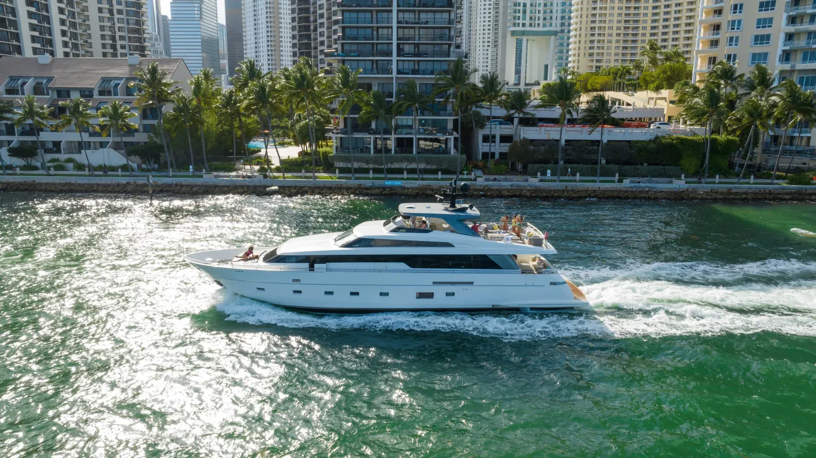 Miami skyline cruise private yacht charter mid-bay anchor Biscayne Bay