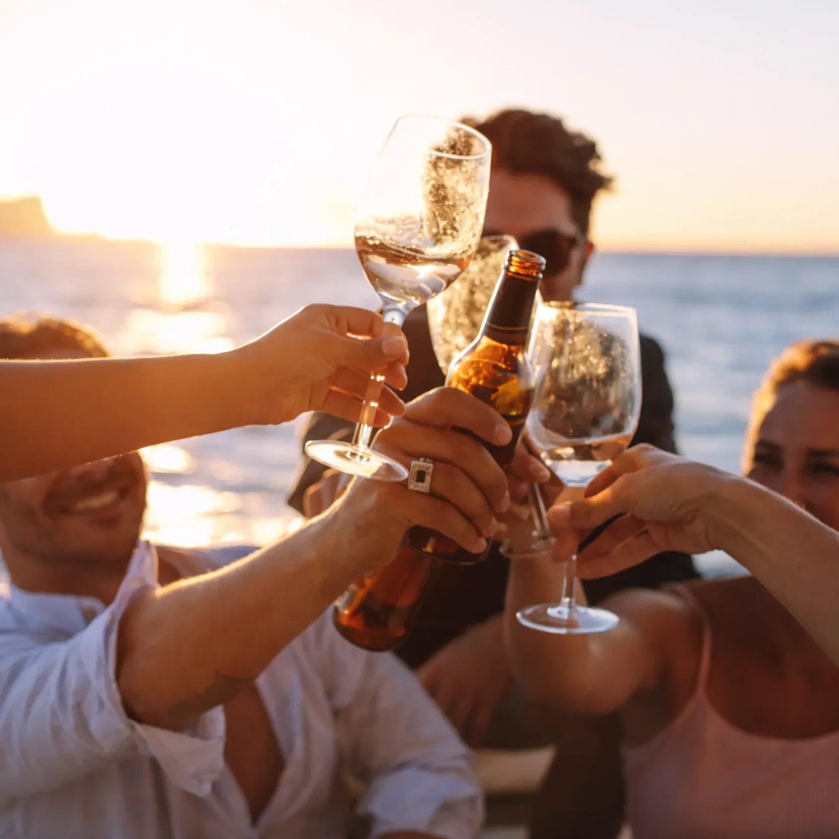 Sunset cheers on a party cruise in Miami