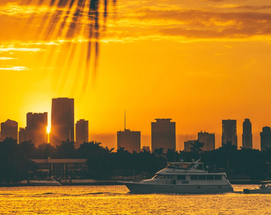 Sunset cruise past Millionaire's Row Miami Beach yacht charter