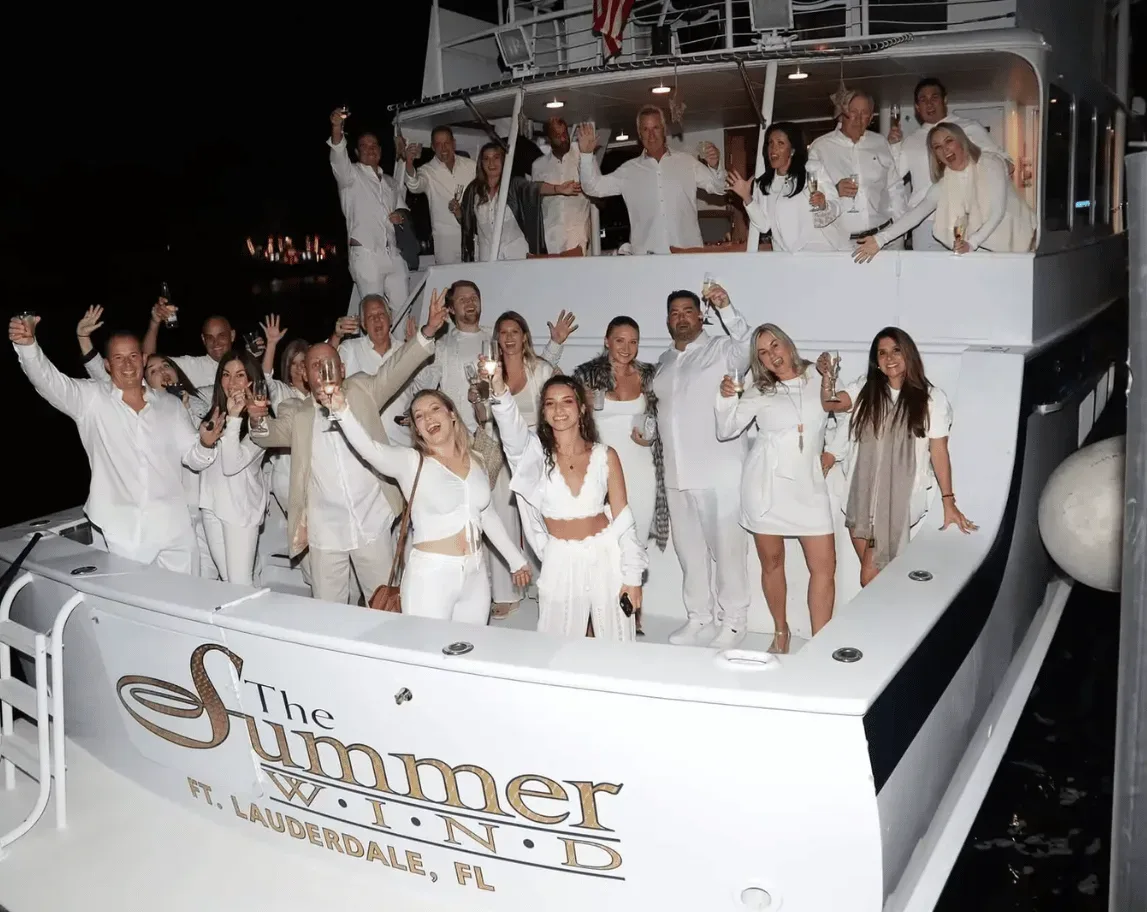 20 person party boat Miami, large group on deck