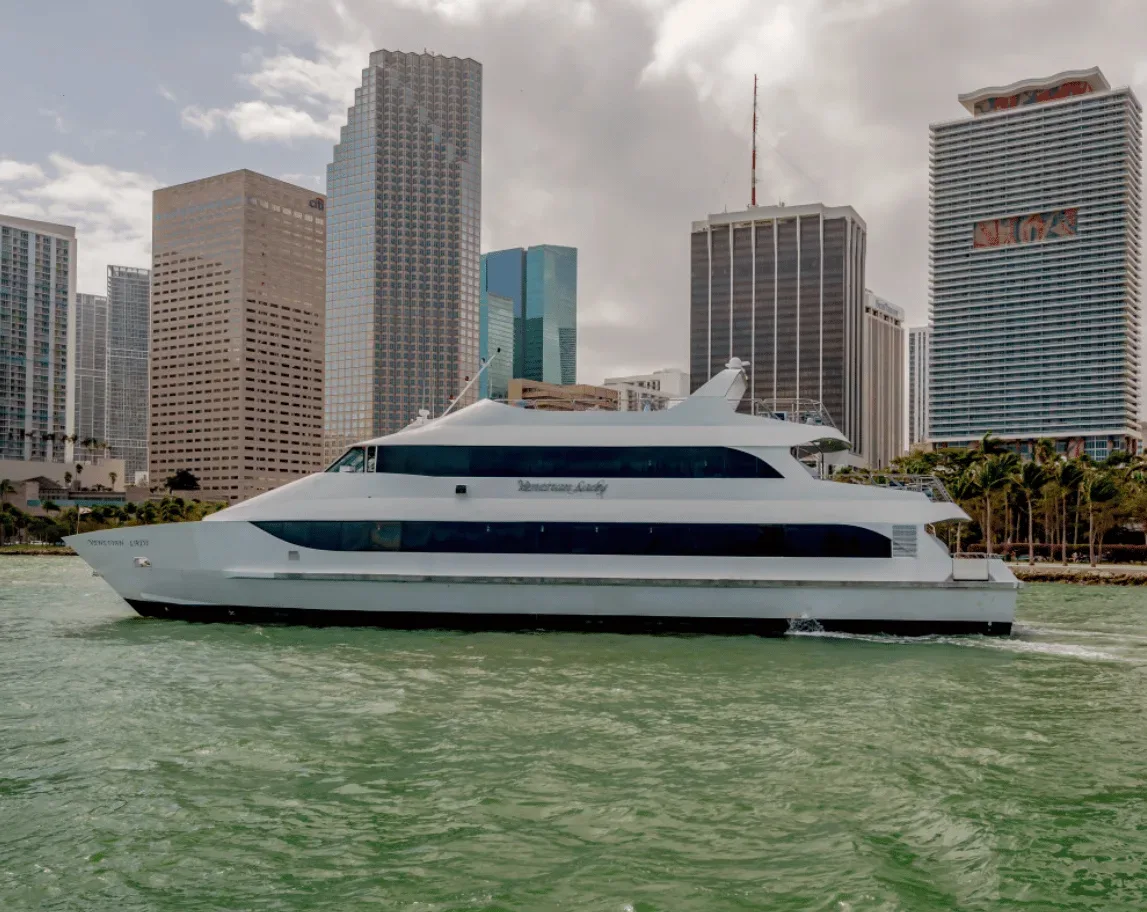 Commercial vessel for large yacht rental miami 20 people on Biscayne Bay