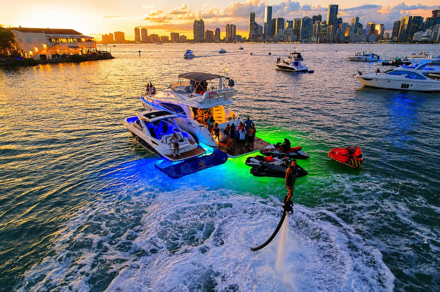 Dual-yacht group convoy charter Miami Biscayne Bay
