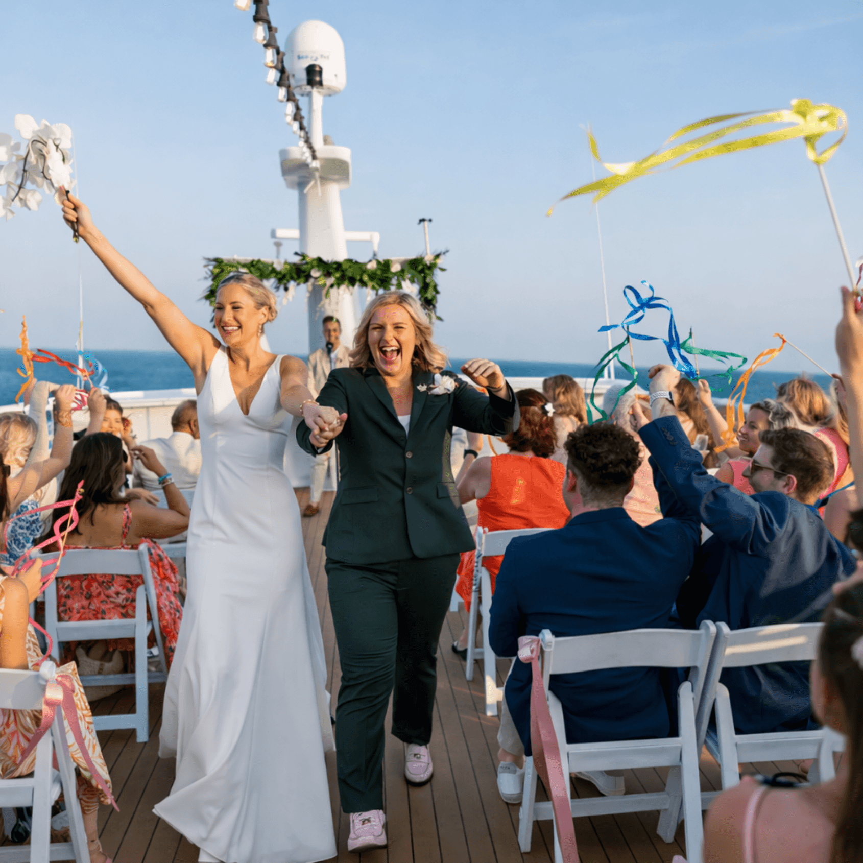 Wedding ceremony celebration on yacht deck