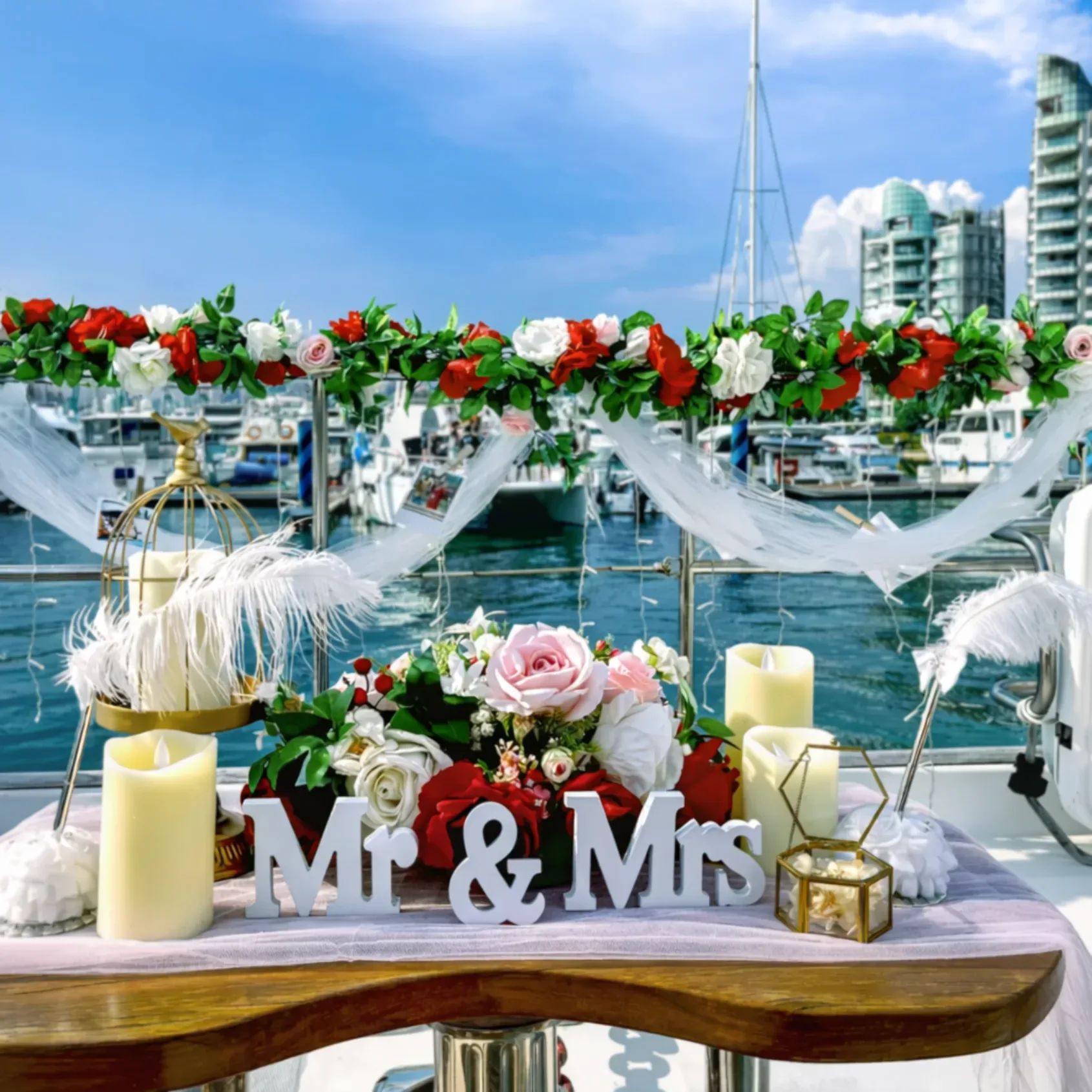 Wedding party on the deck of a private yacht charter in Miami