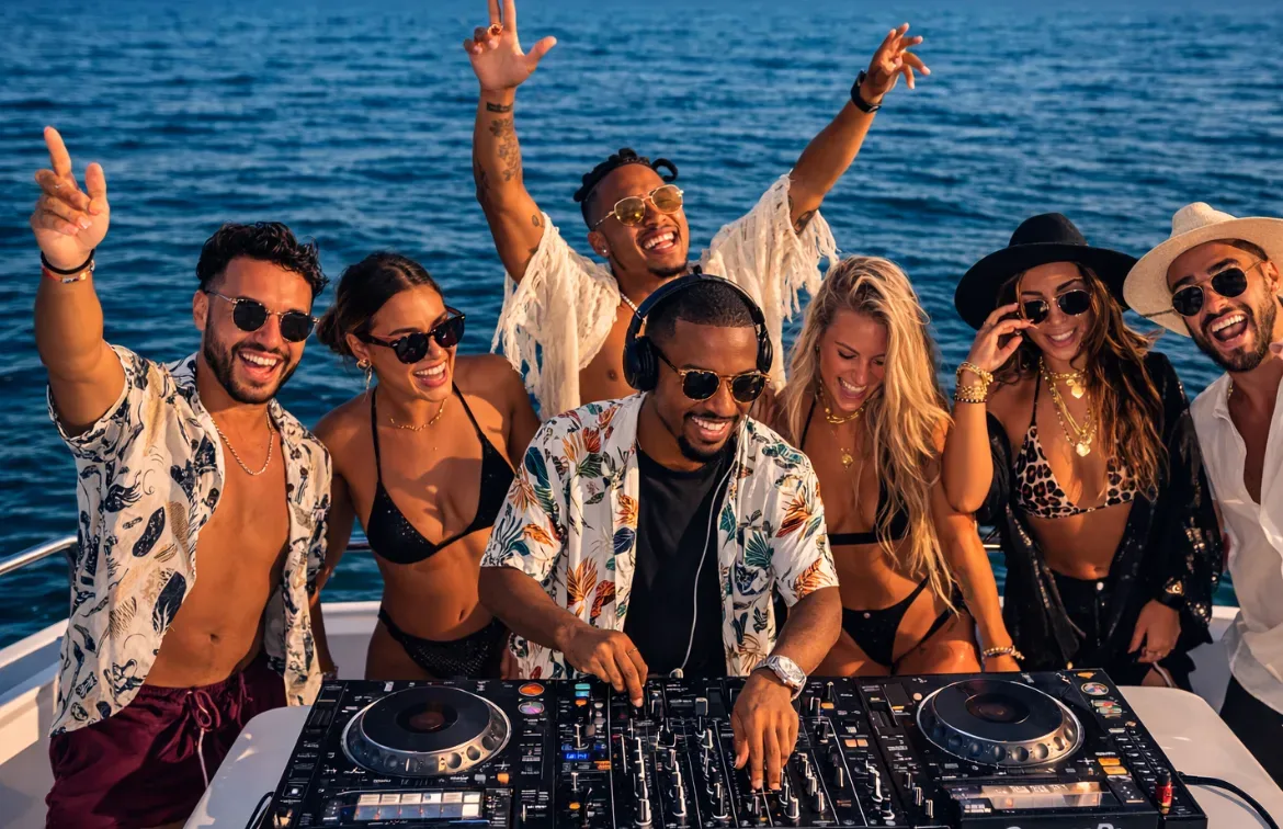 Yacht party rental Miami — private yacht celebration with skyline views